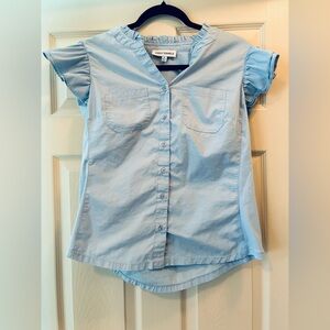 Emily Daniels Light Blue Button-Front Ruffle Sleeve Blouse